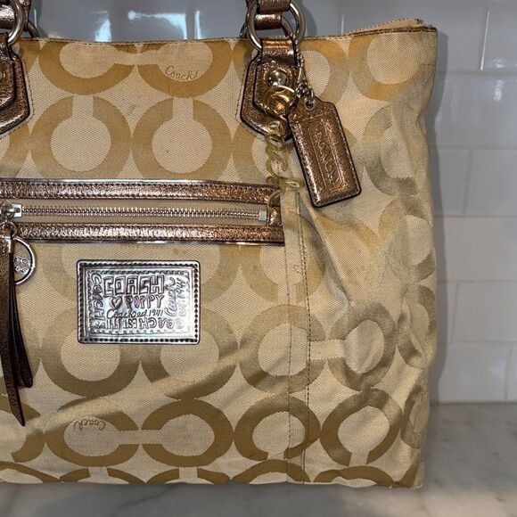 Coach Bag Purse Handbag Y2K Poppy Signature Op Art Logo Large Tote Bag - Picture 3 of 16